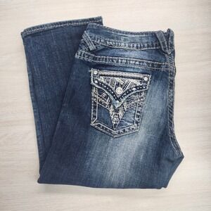 Vigoss New York Capri Jeans Sz‎ 11/12 Stretch Flap Pocket Embellished Distressed